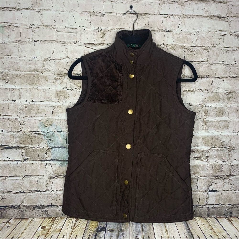 Lauren Ralph Lauren Brown Quilted Snap Button Vest sz XS